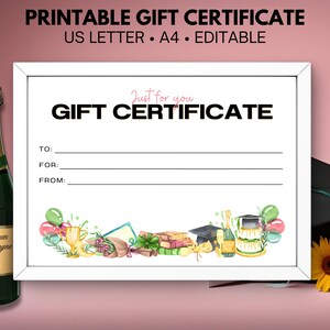 Plantilla de certificado de regalo imprimible para graduación para ella. Regalo de graduación de la clase de 2025. Cupón de regalo personalizable. Regalo de último minuto.