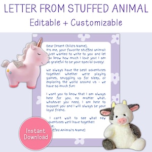Carta personalizable de su muñeco o animal de peluche favorito Nota de la carta de consuelo favorita de su hijo Plantilla de carta personalizada Magia
