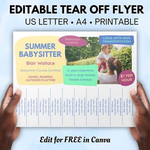 Editable Babysitting Flyer Template with Tear Offs Babysitter Summer Flyer Babysitting Advertisement Poster Childcare Daycare Business Flyer
