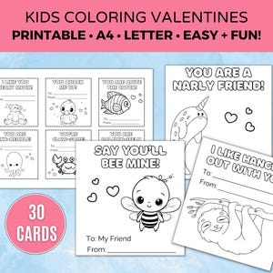 Easy Kids Valentines Coloring Cards Valentine Printable Cards Valentine&#39;s Day Cards Kids Valentines Cards Classroom Cards Valentine Exchange
