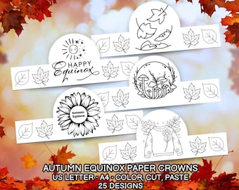 Autumn Equinox Party Paper Crown Coloring Craft, Fall Activity, Mabon Flower Crown Mystical Magical Celestial Sunflower Moon Wildschooling