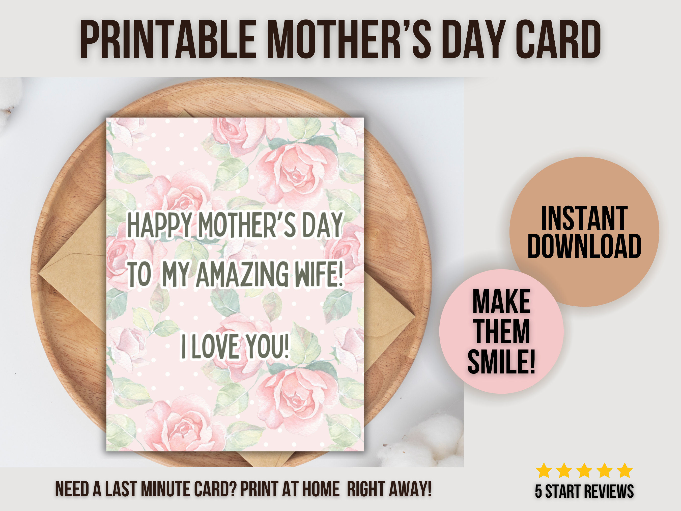 Printable Mother's Day Card for Wife, Happy Mother's Day to My Amazing ...