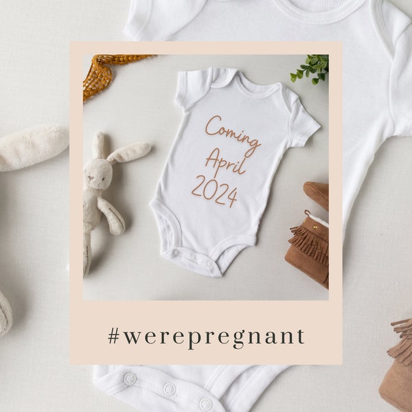 Boho Digital Pregnancy Announcement April 2024 Unisex Baby Flat Lay Instagram Size Baby on the Way Instant Download Digital Announcement
