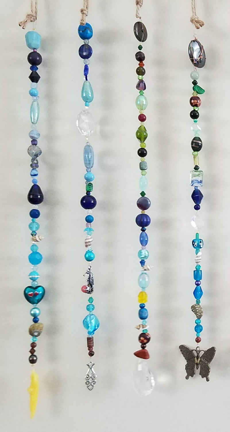 Beaded Curtain Window Wall Palm Tree Rose Quartz Amethyst