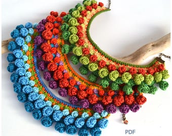 Patrón de collar de crochet, Patrón y tutorial para bisutería de crochet, Tutorial PDF colorido para accesorios hechos a mano, Idea única de regalo de crochet