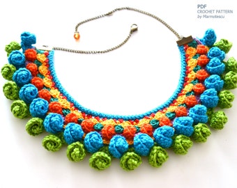 crochet pattern for Mexican-Inspired Chunky Necklace, contemporary crochet pattern for fun necklace, easy modern crochet projects  for gifts