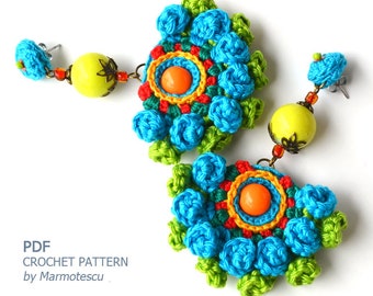 Crochet pattern for Mexican-Inspired Chunky Earrings, crochet pattern for modern cute 3D earrings, fun crochet contemporary jewelry projects