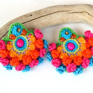 statement big mexican earrings for women, large fun fiesta earrings, colorful artisanal earrings, jewelry inspired by Frida, ethnic earrings image 2