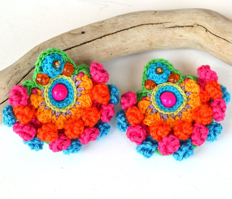 statement big mexican earrings for women, large fun fiesta earrings, colorful artisanal earrings, jewelry inspired by Frida, ethnic earrings image 2