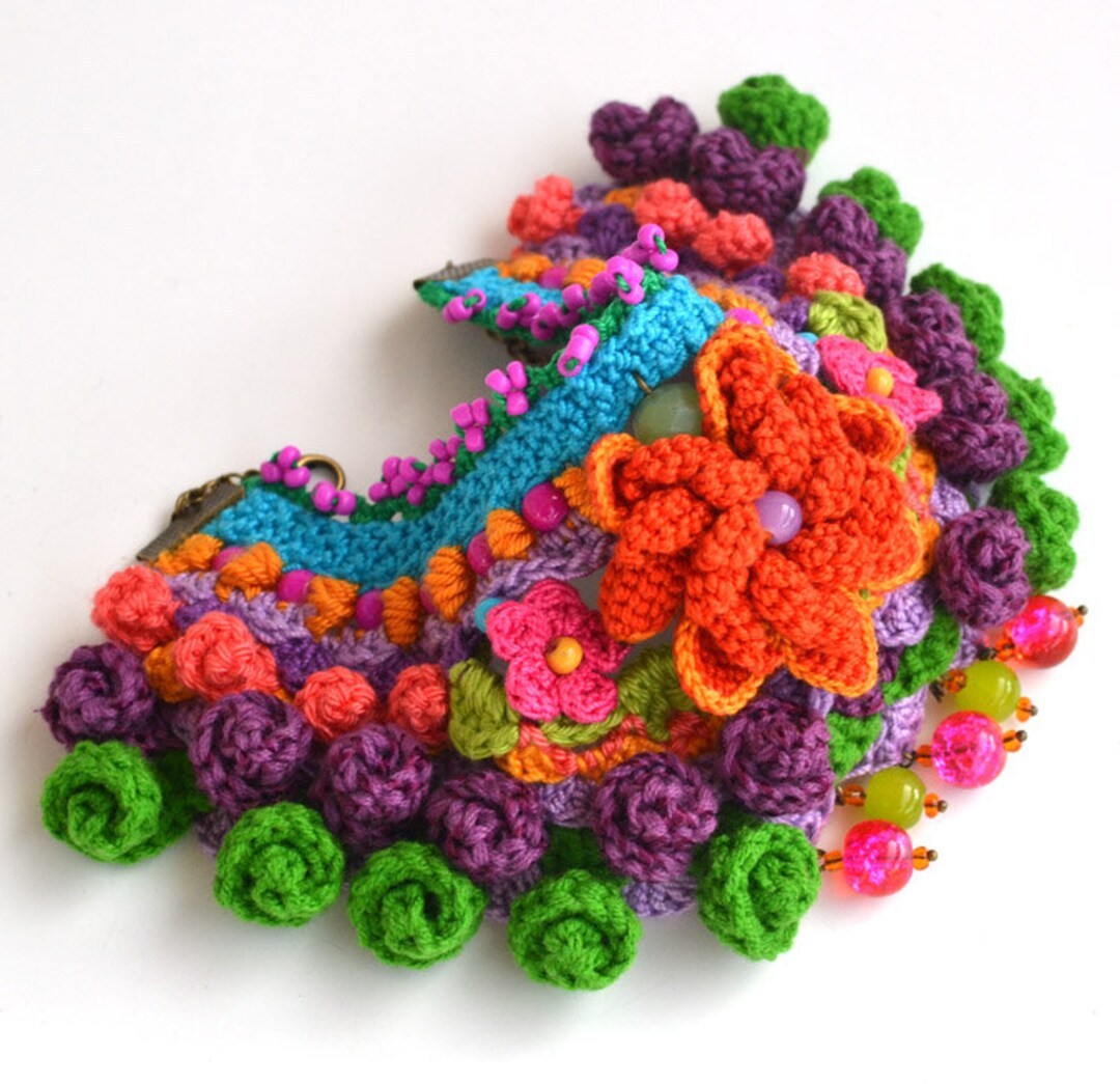 Colorful Mexican Crochet Bracelet, Contemporary Crochet Jewelry for