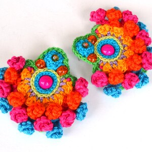 statement big mexican earrings for women, large fun fiesta earrings, colorful artisanal earrings, jewelry inspired by Frida, ethnic earrings image 3