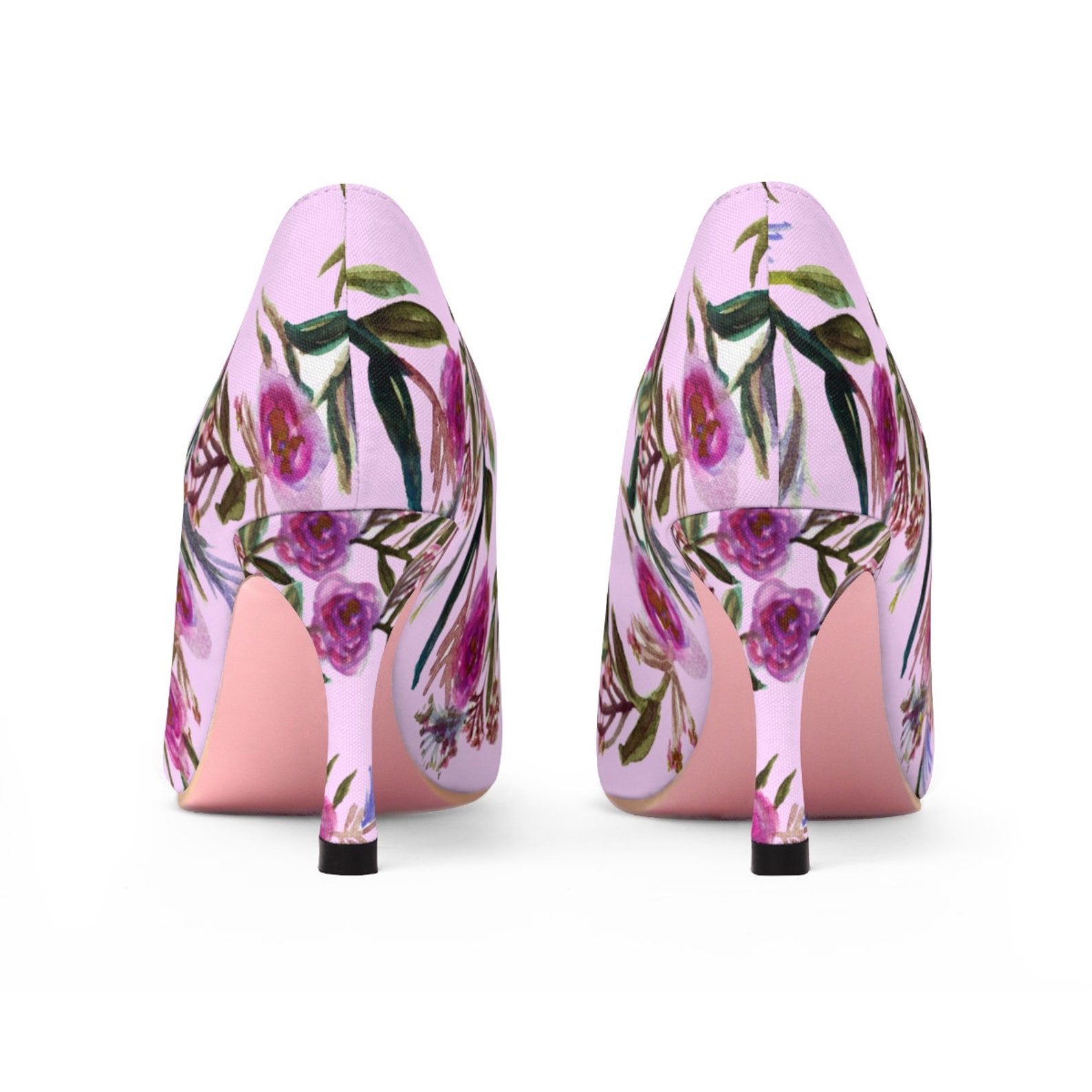 kana ballet pink rose floral print purple pink rose women's high heels canvas shoes (us size 5-11), 80s floral heel, rose fl