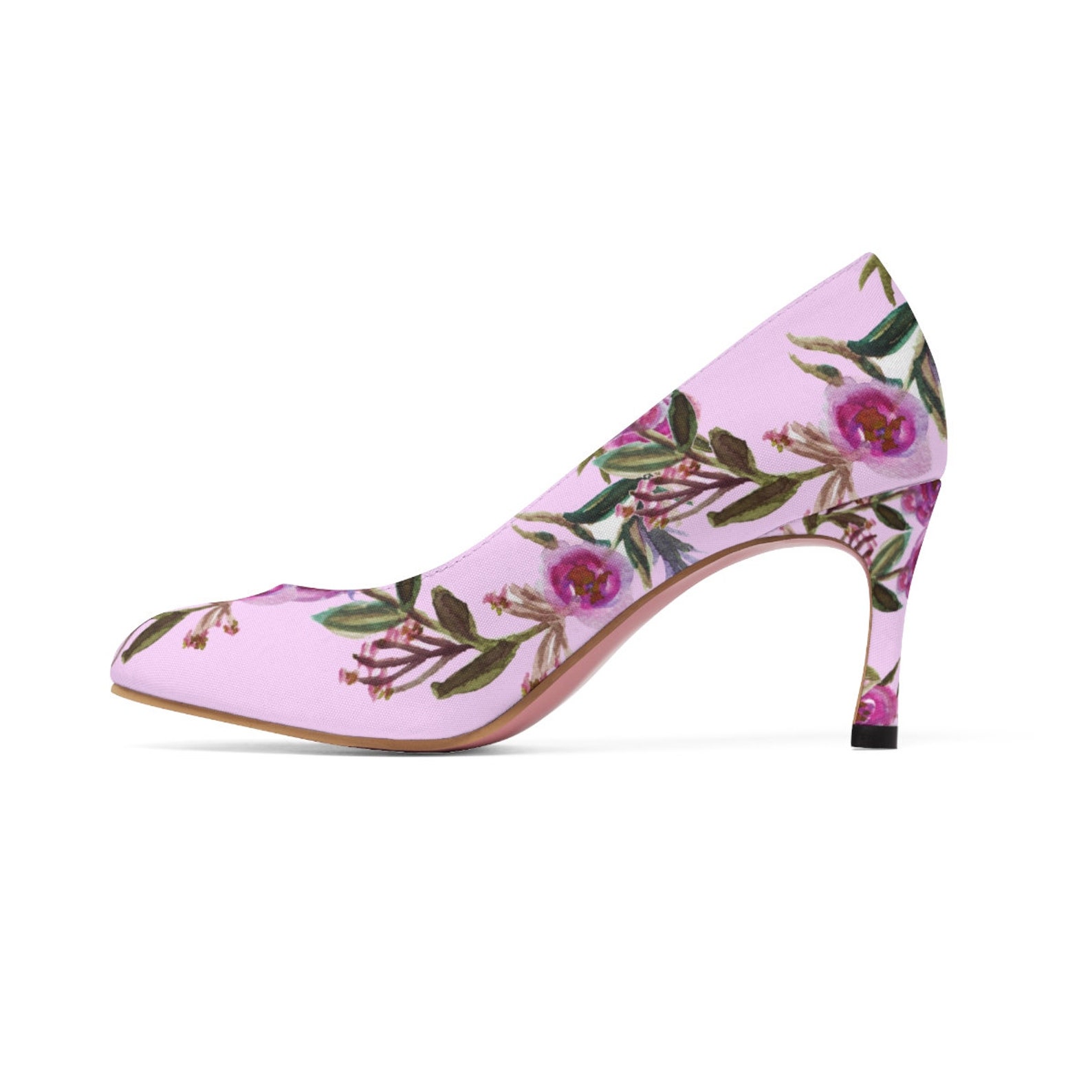 kana ballet pink rose floral print purple pink rose women's high heels canvas shoes (us size 5-11), 80s floral heel, rose fl
