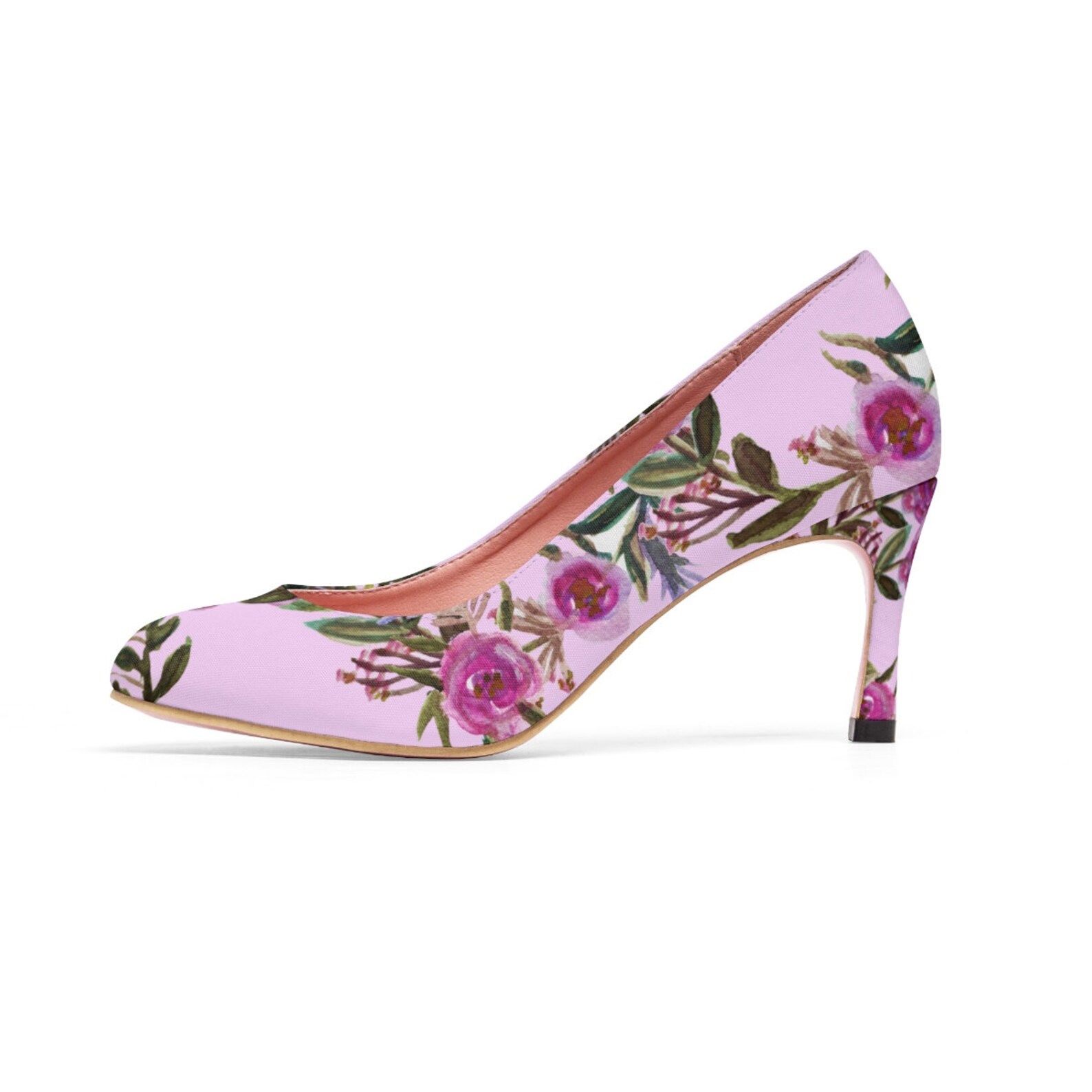 kana ballet pink rose floral print purple pink rose women's high heels canvas shoes (us size 5-11), 80s floral heel, rose fl