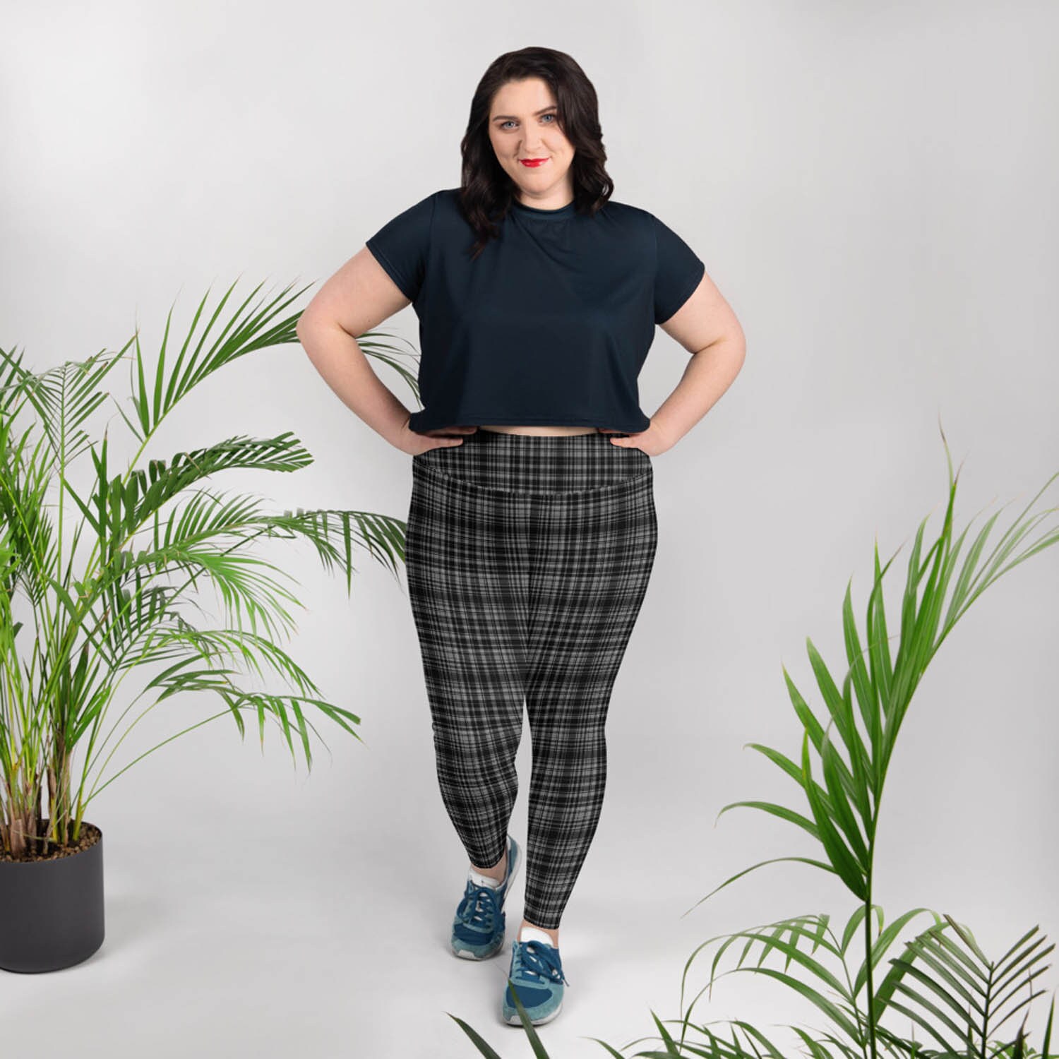 plus size black and white plaid pants
