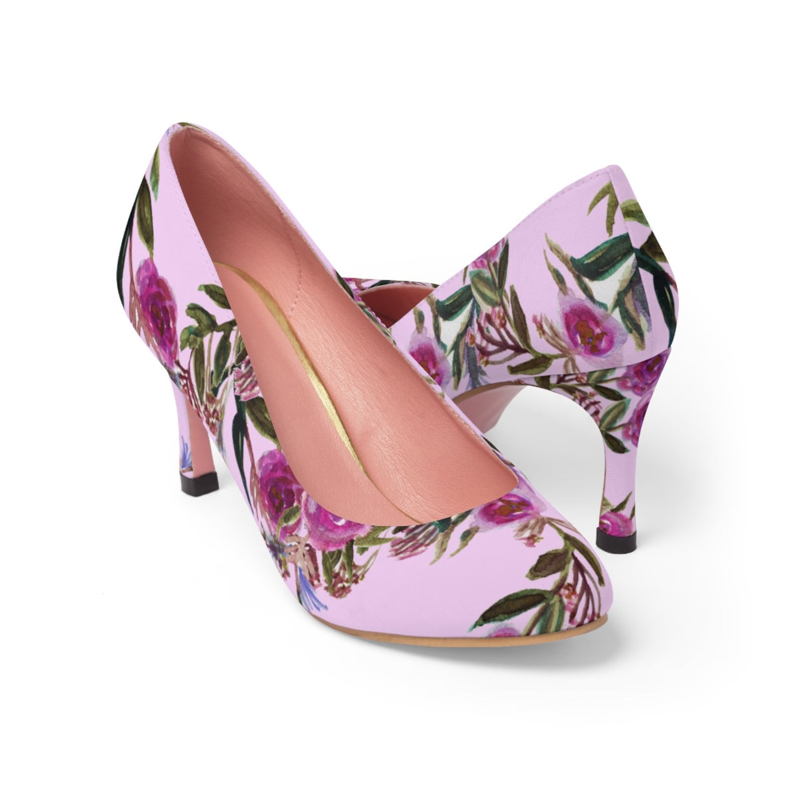 kana ballet pink rose floral print purple pink rose women's high heels canvas shoes (us size 5-11), 80s floral heel, rose fl