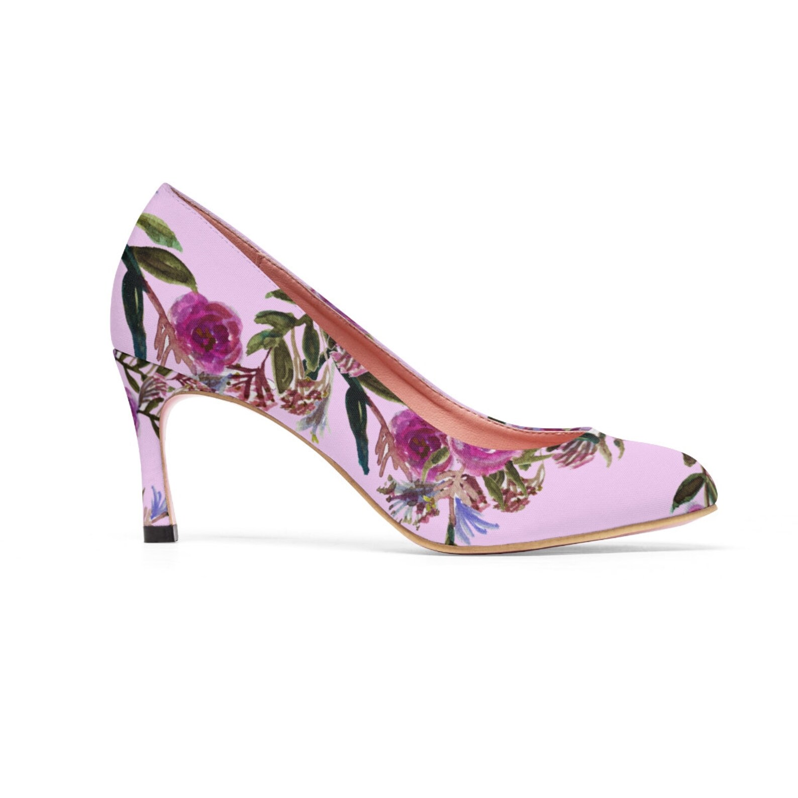kana ballet pink rose floral print purple pink rose women's high heels canvas shoes (us size 5-11), 80s floral heel, rose fl