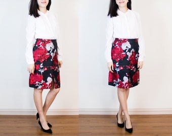 Ava A-line Skirt with Front-Slit in Floral Brocade