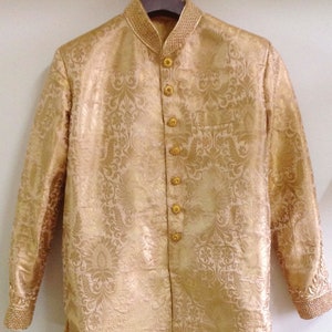 Gold Brocade Hand-Embroidered Sherwani with Gold Chudidar