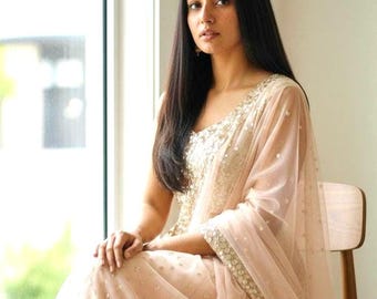 Blush Pink Sequin Lehenga with Gold Sequin Blouse