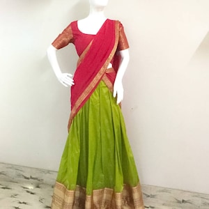 Custom Silk Saree Lehenga Choli | South Indian Traditional Half Saree Dress