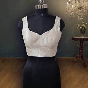 Ivory Raw Silk Blouse - Sleeveless U-Neck (Custom Fit)