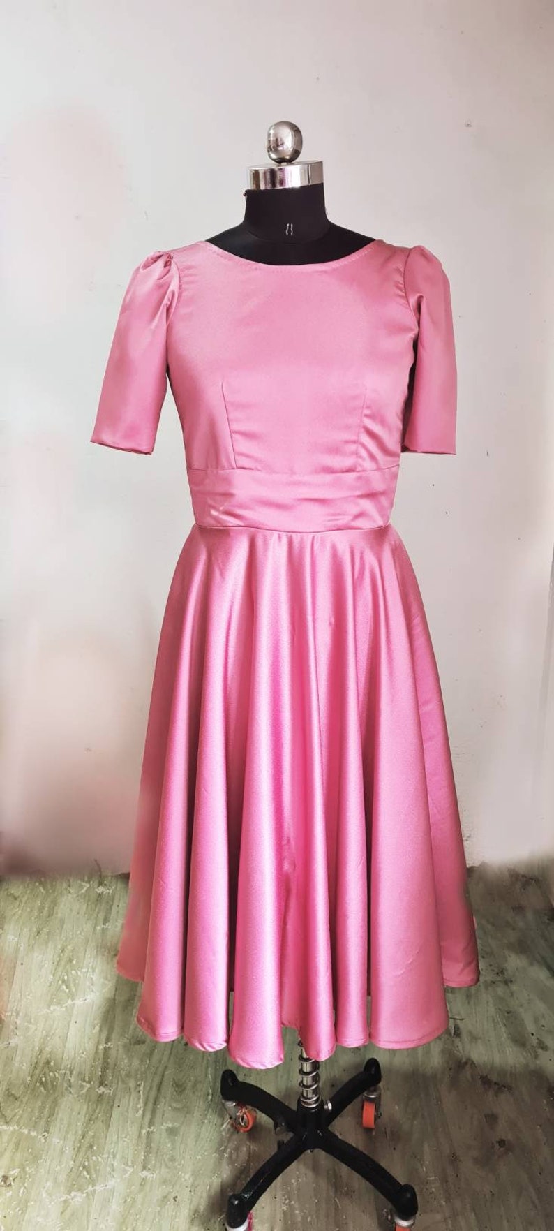 Satin Swing Dress Made to Measure in the Color of Your Choice Etsy