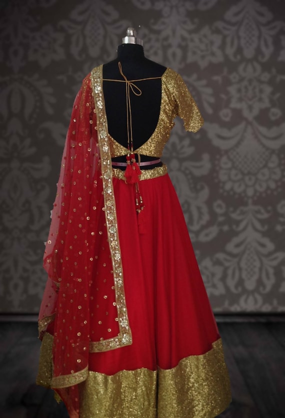 Buy Wedding Wear - Golden Embroidered Frock Red Wine Lehenga