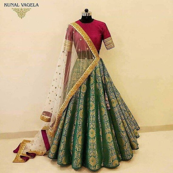 Brocade lehenga choli with dupatta top