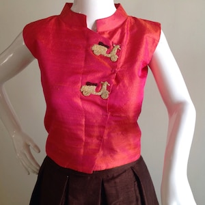Sleeveless Raw Silk Crop Top with Hand Zardosi Embroidery | Custom Color Designer Vest | Indian Ethnic Wear
