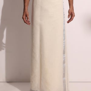 Men&#39;s Silver Kasavu Mundu Dhoti | Kerala Handloom Pre-Draped or Undraped
