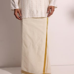 Men&#39;s Kerala Gold Kasavu Mundu Dhoti - Pre-Draped or Traditional Handloom | Wedding & Festive Wear