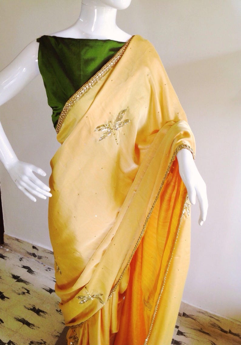 Yellow with Pink Semi Silk Saree