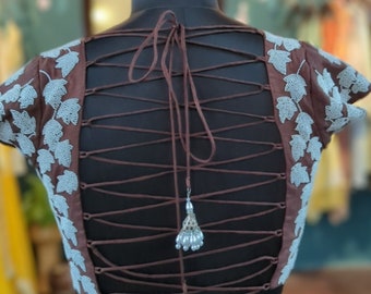 Pearl Embroidered Backless Blouse - Made to Measure