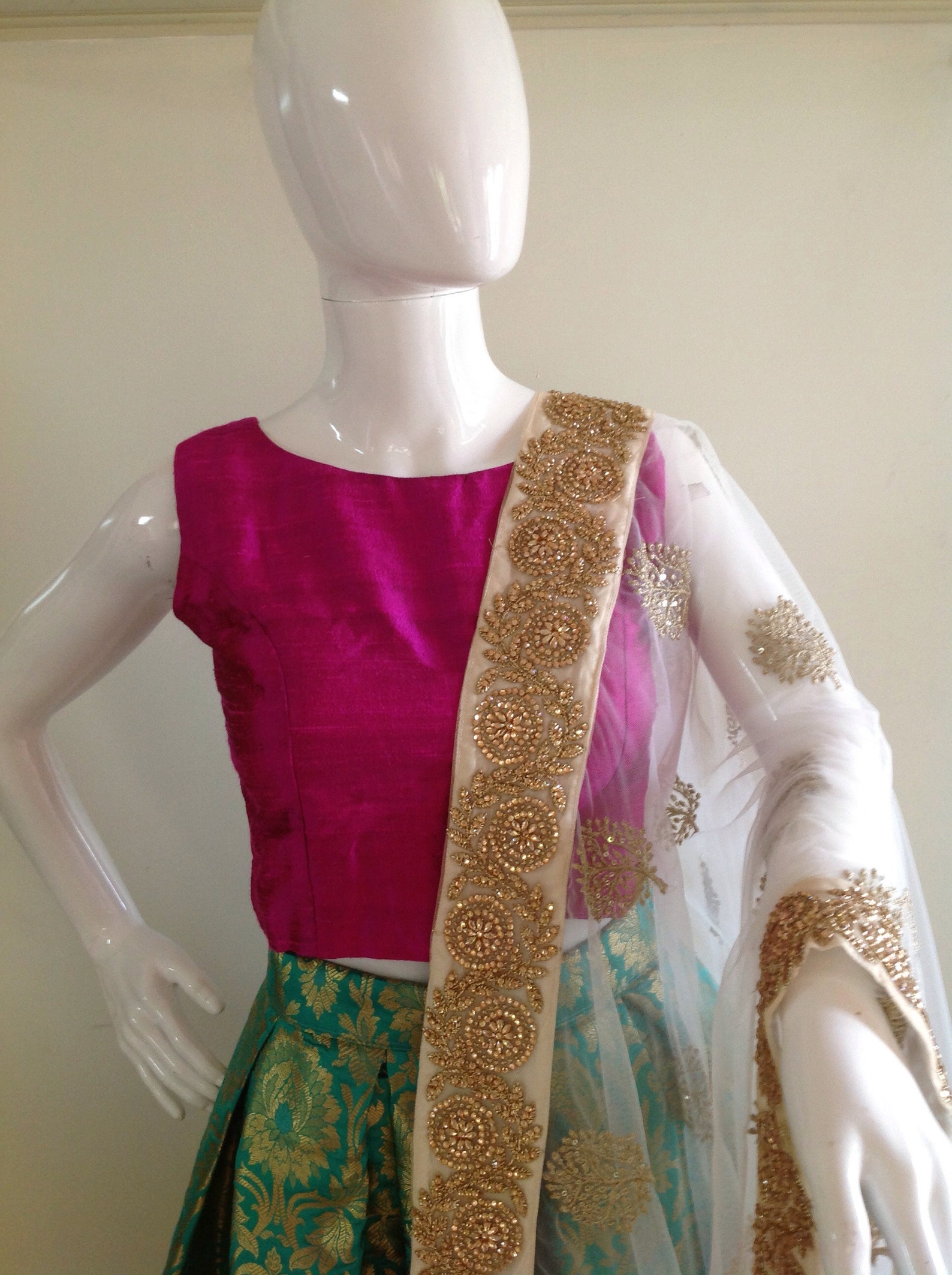 Laxmi crop top - pink brocade main image 1
