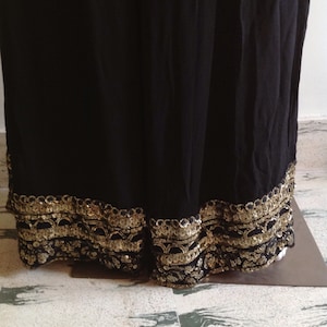 Black Georgette Palazzo Pants - Wide Sequin Border - Elegant Wide Leg Trousers - Custom Fit Available