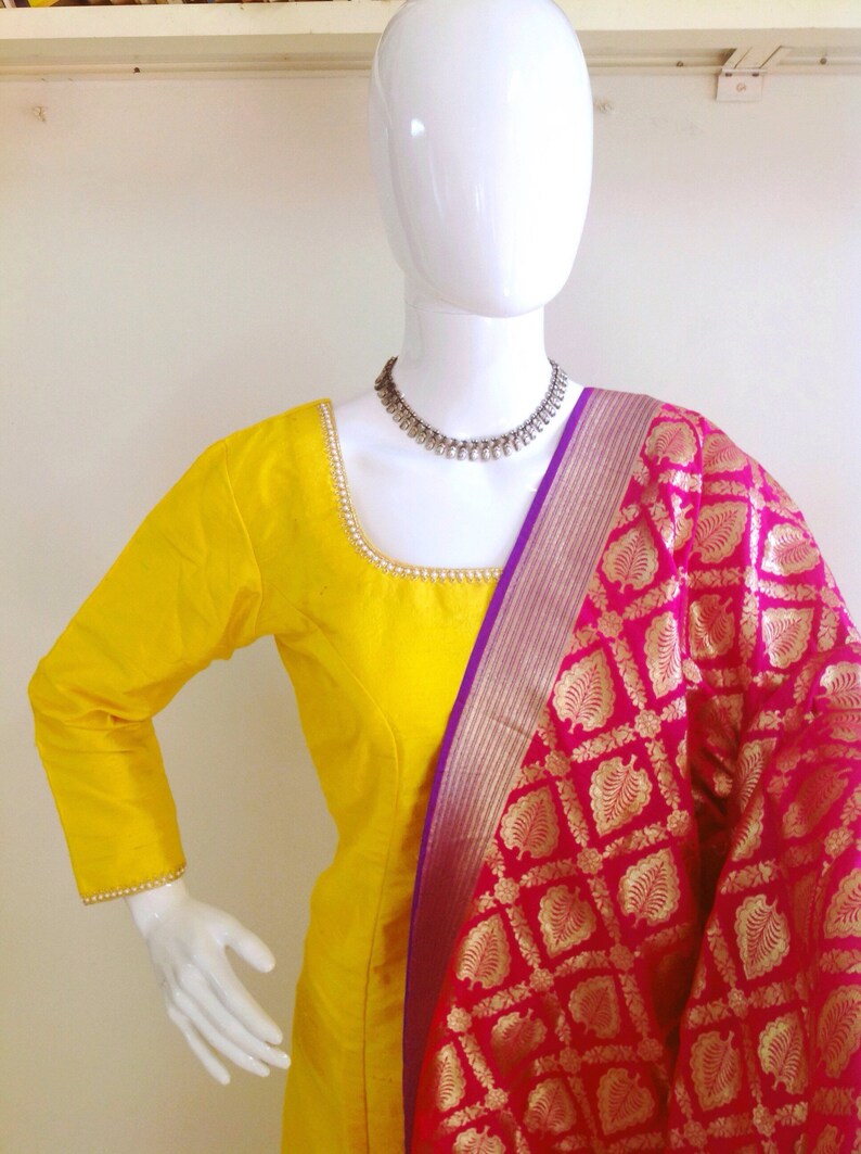 Lemon Kurta Art Banarasi Silk Churidar main image 0