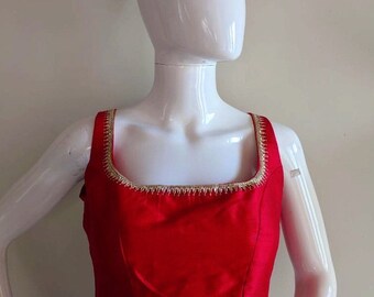 Custom fit blusa de seda cruda pura mano bordado escote