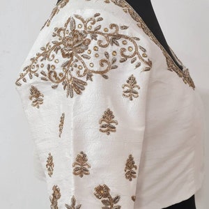 Custom White Raw Silk Blouse with Zardozi Embroidery