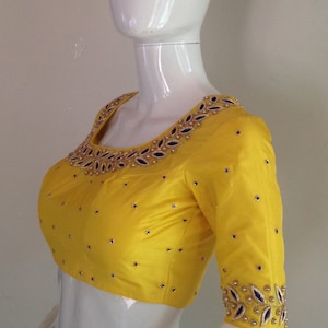Sunny Yellow Silk Blouse: Zardosi Maggam Embroidery