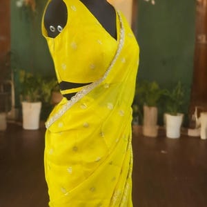 Soft Organza Jacquard Saree with V Neck Blouse