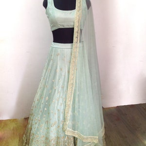 Sage Green Silk Sequin Lehenga Set - Custom Color Indian Wedding Lehengas