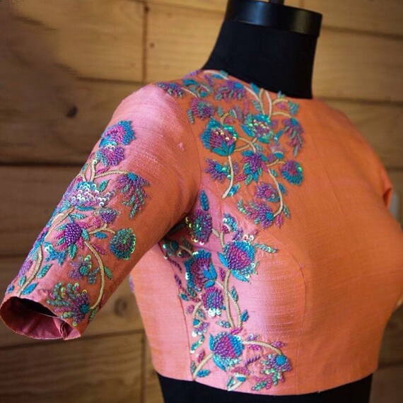 Buy Custom Fit Pure Raw Silk Blouse With Silk Thread and Sequin Zardosi  Work Online in India - Etsy