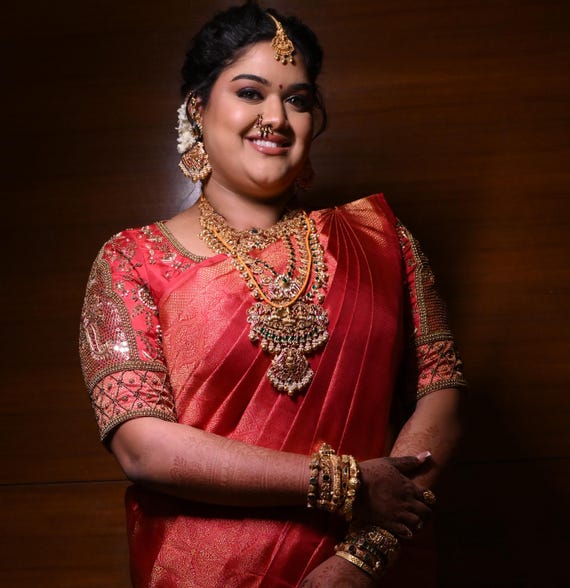 Red Raw Silk Bridal Blouse With Silver Hand Embroidery Pearl