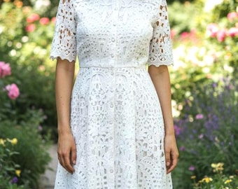 Ivory Crochet Lace Midi Dress | Boho Wedding, Bridal Shower
