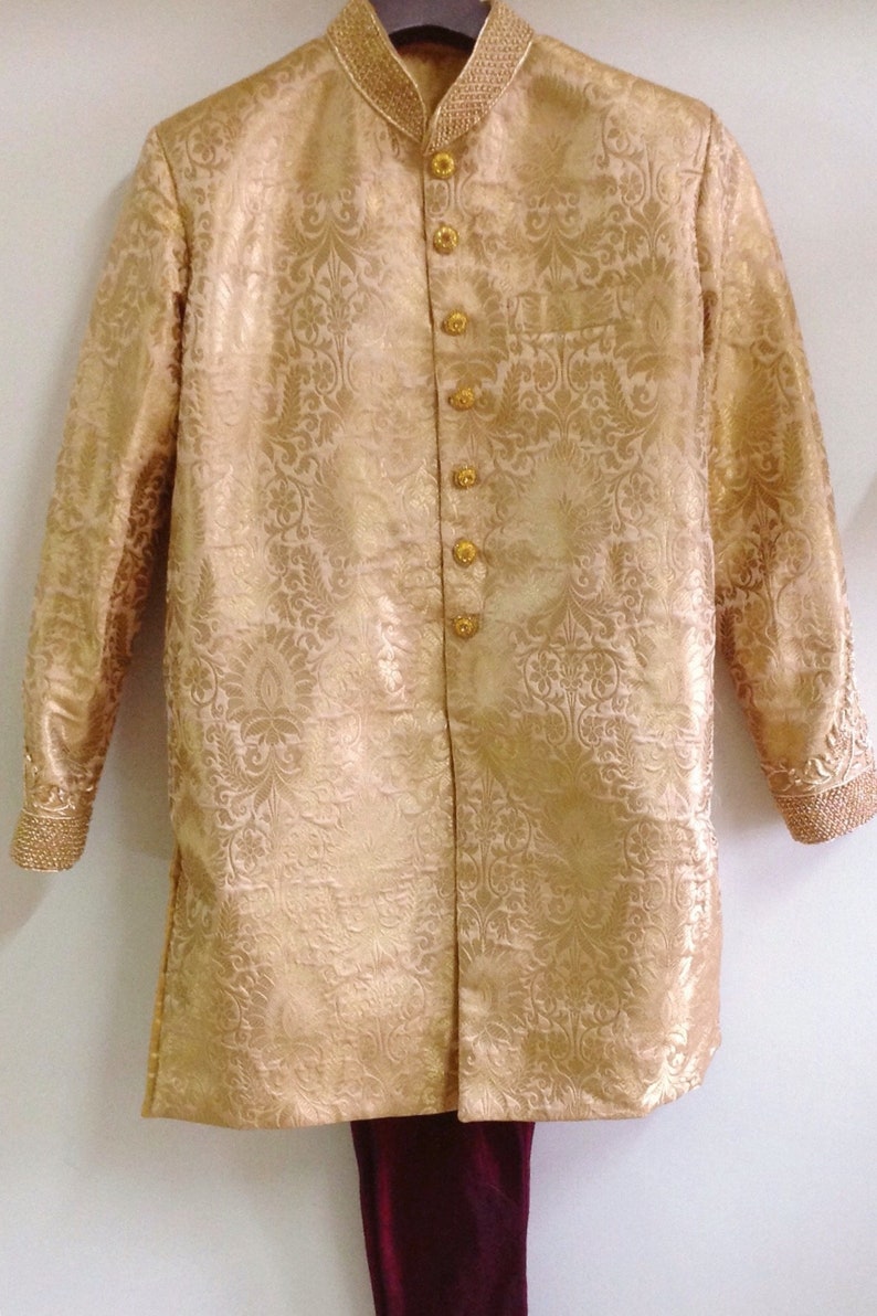 Brocade hand embroidered sherwani available is custom colors 