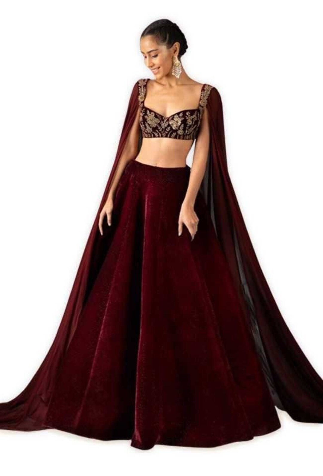 Beautiful Velvet Lehenga With Hand Embroidery Blouse Etsy