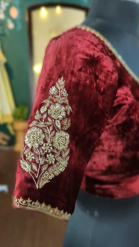 Maroon Velvet Blouse: Zardozi Embroidery - Etsy