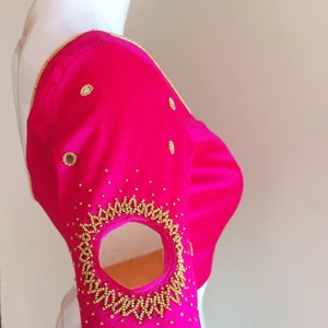 Pink Raw Silk Blouse: Mirror Embroidery, Custom Fitted