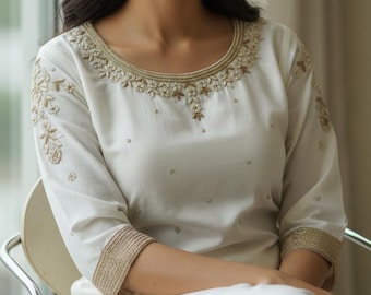 Ivory Pure Silk Kurta Set with Pearl & Zardozi Embroidery